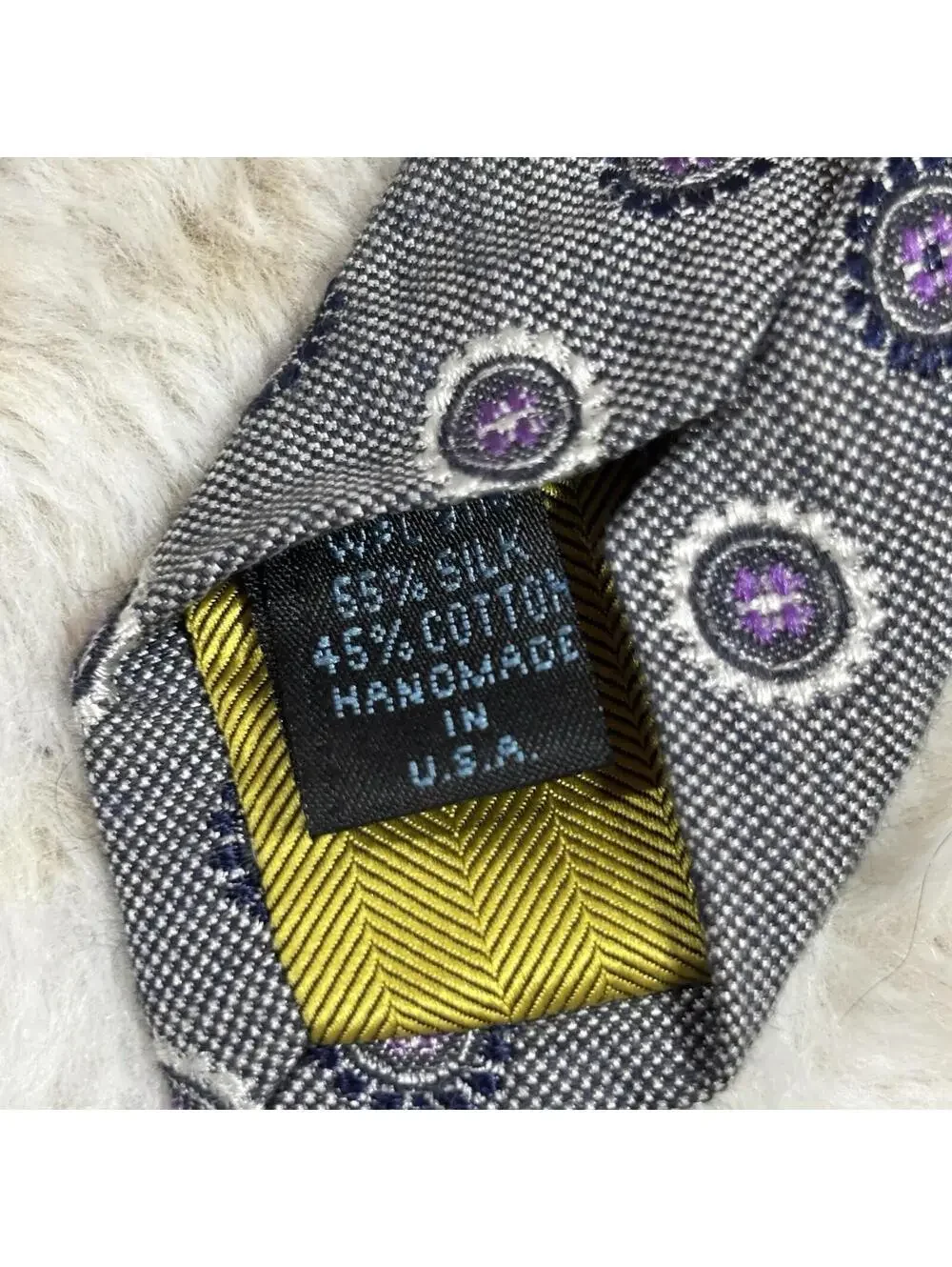 Allen Edmonds Silk Tie Gray Purple Medallion Made USA Classic
